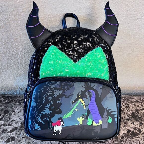 Maleficent Dragon Sequin Mini Backpack Sold Out NWT Disney Loungefly Exclusive - Picture 1 of 12